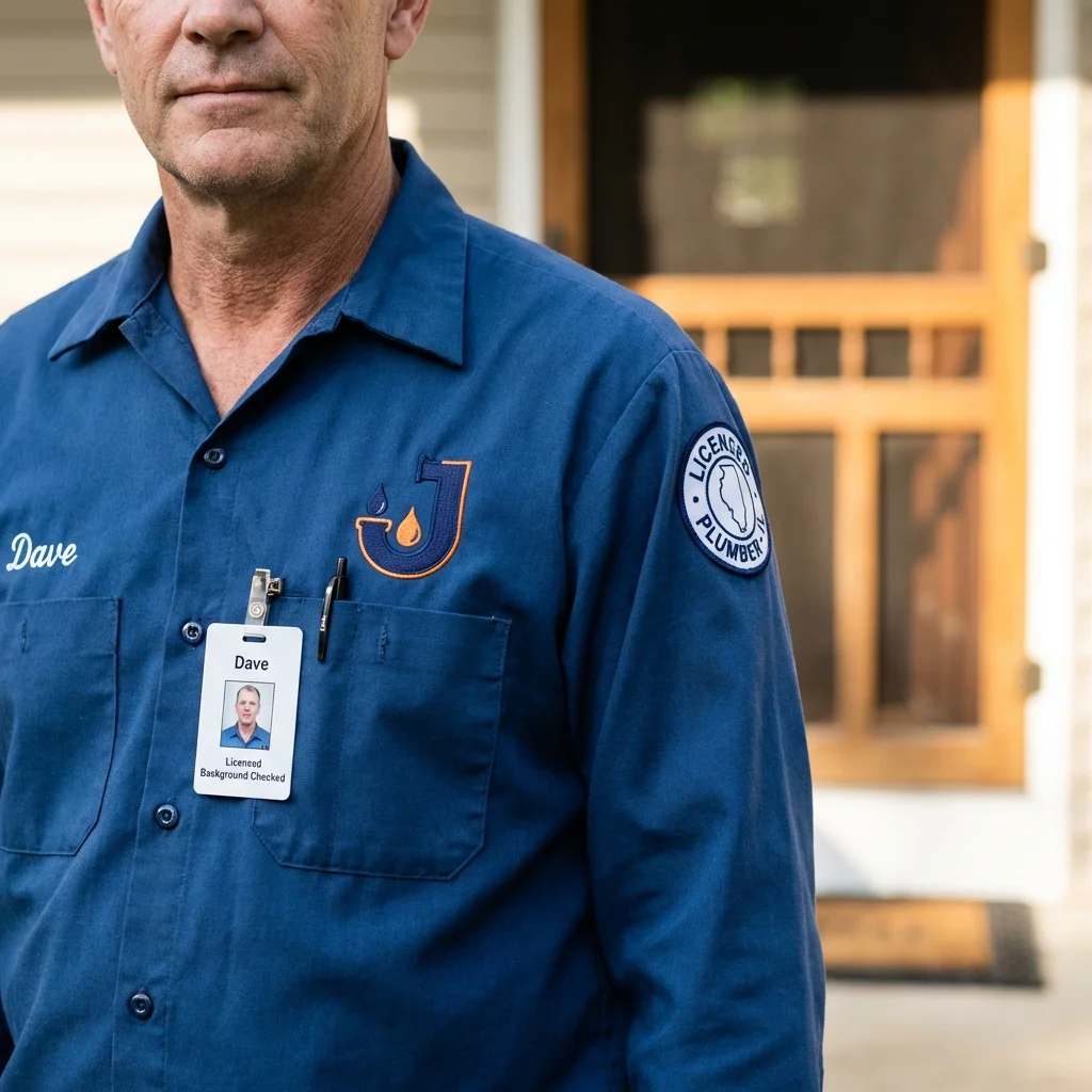 Licensed plumber showing ID badge in Canby, OR