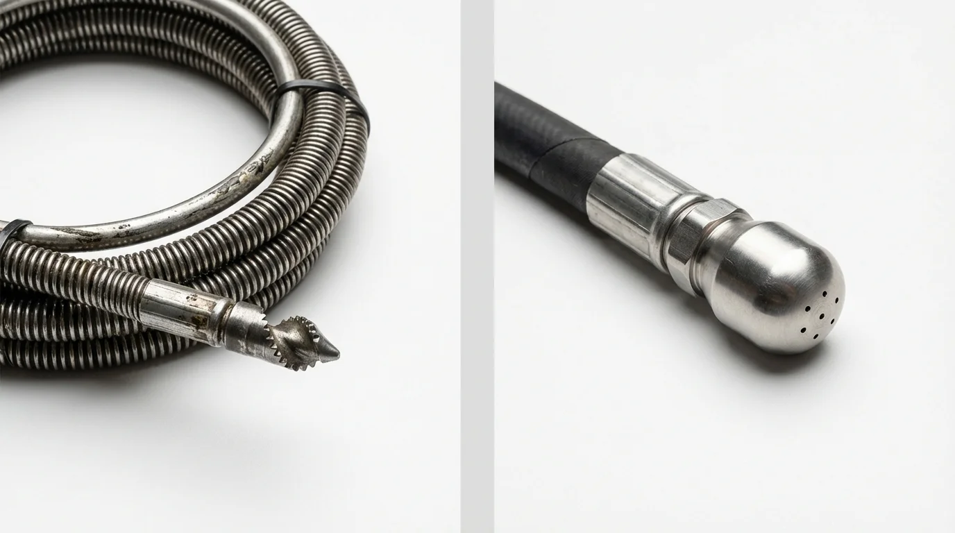 Drain snake cable and hydro jetting nozzle used for drain cleaning in Canby, OR