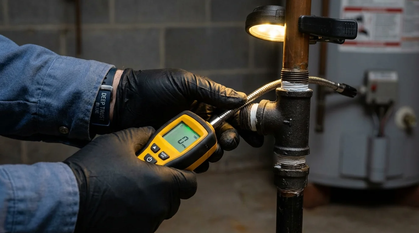 Gas leak detection with electronic sniffer by Johns Plumbing LLC in Canby