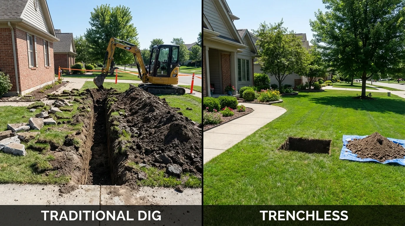 Trenchless sewer repair with minimal yard damage versus traditional excavation in Canby, OR